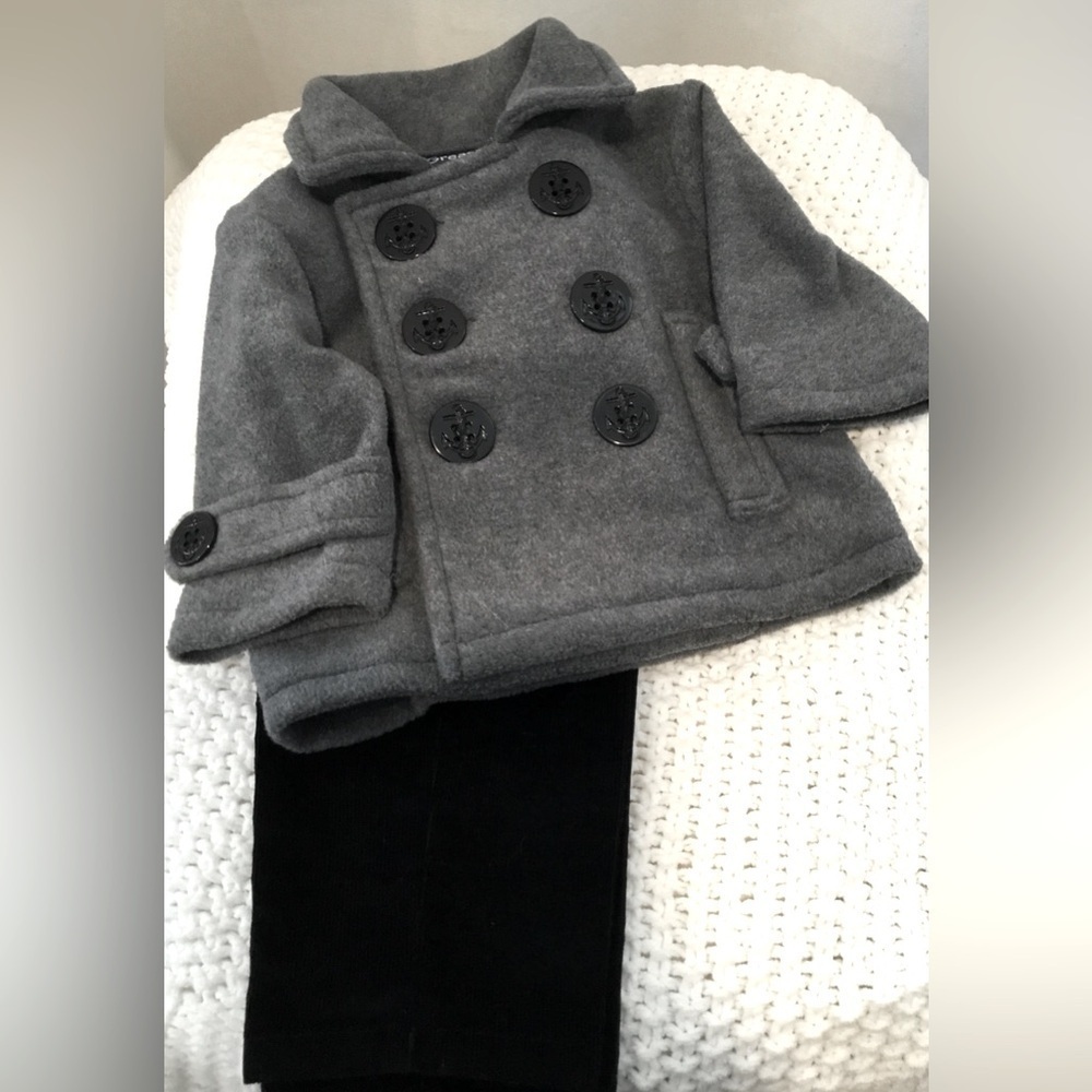 Great Guy Toddler Peacoat & Pants, Gray Coat/Black Pants 100% Cotton; Size 12M